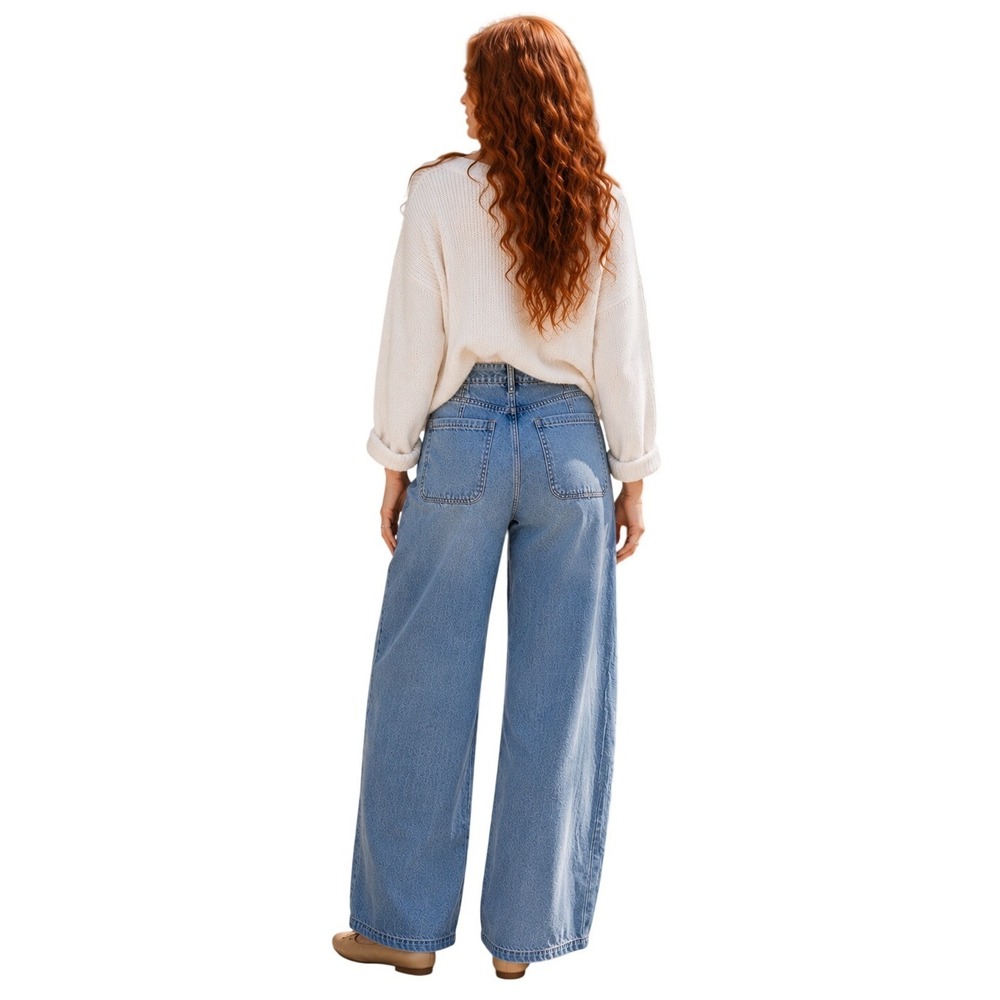 Pistola Lottie Bowed Leg Jeans 27 NWT High Rise Relaxed Light Wash - Picture 4 of 16